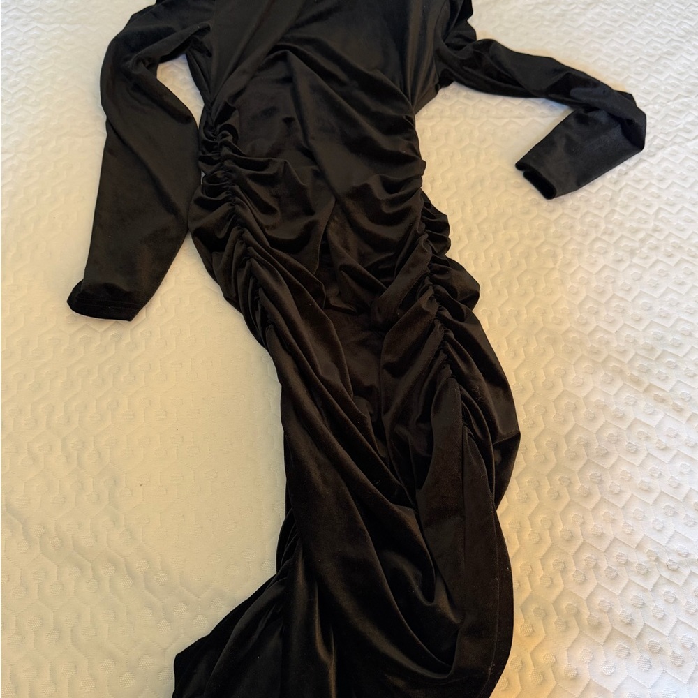 SHEIN Black Long Sleeve Ruched Dress